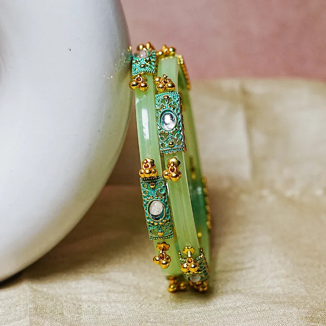 Premium Gold Ball Studded Acrylic Kada for Women (Pack of 2) - The Golden Cascade